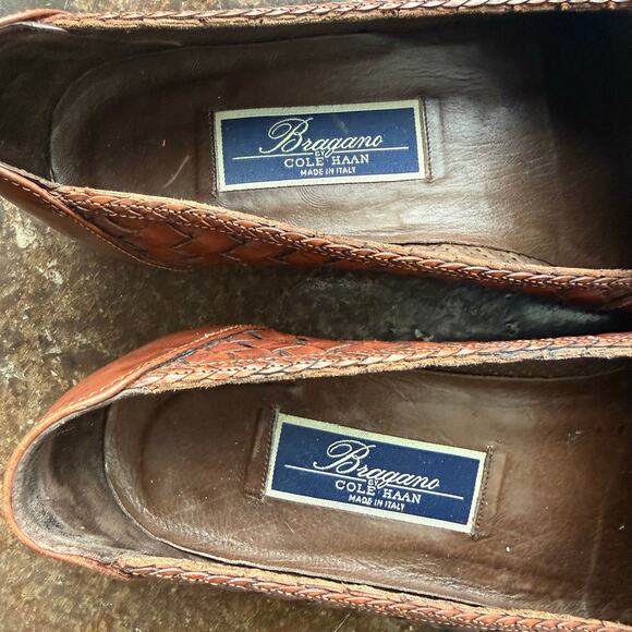 Vtg Cole Haan Bragano Loafers Brown Woven Leather Tassel Mens 9.5 Made in Italy - Picture 8 of 8